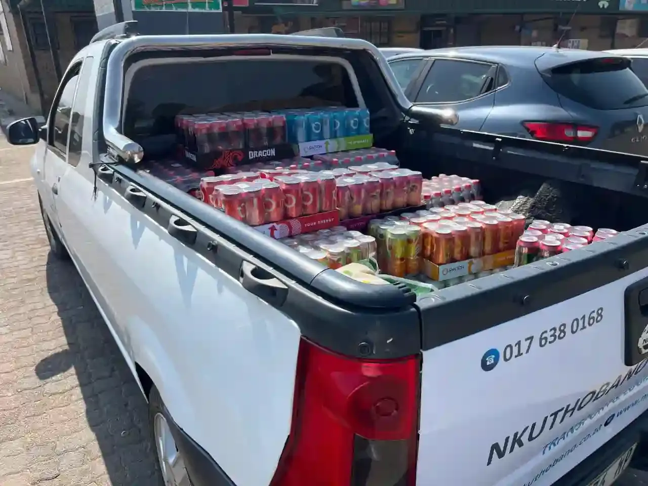 Beverage stock loaded in a Nkuthobano delivery vehicle